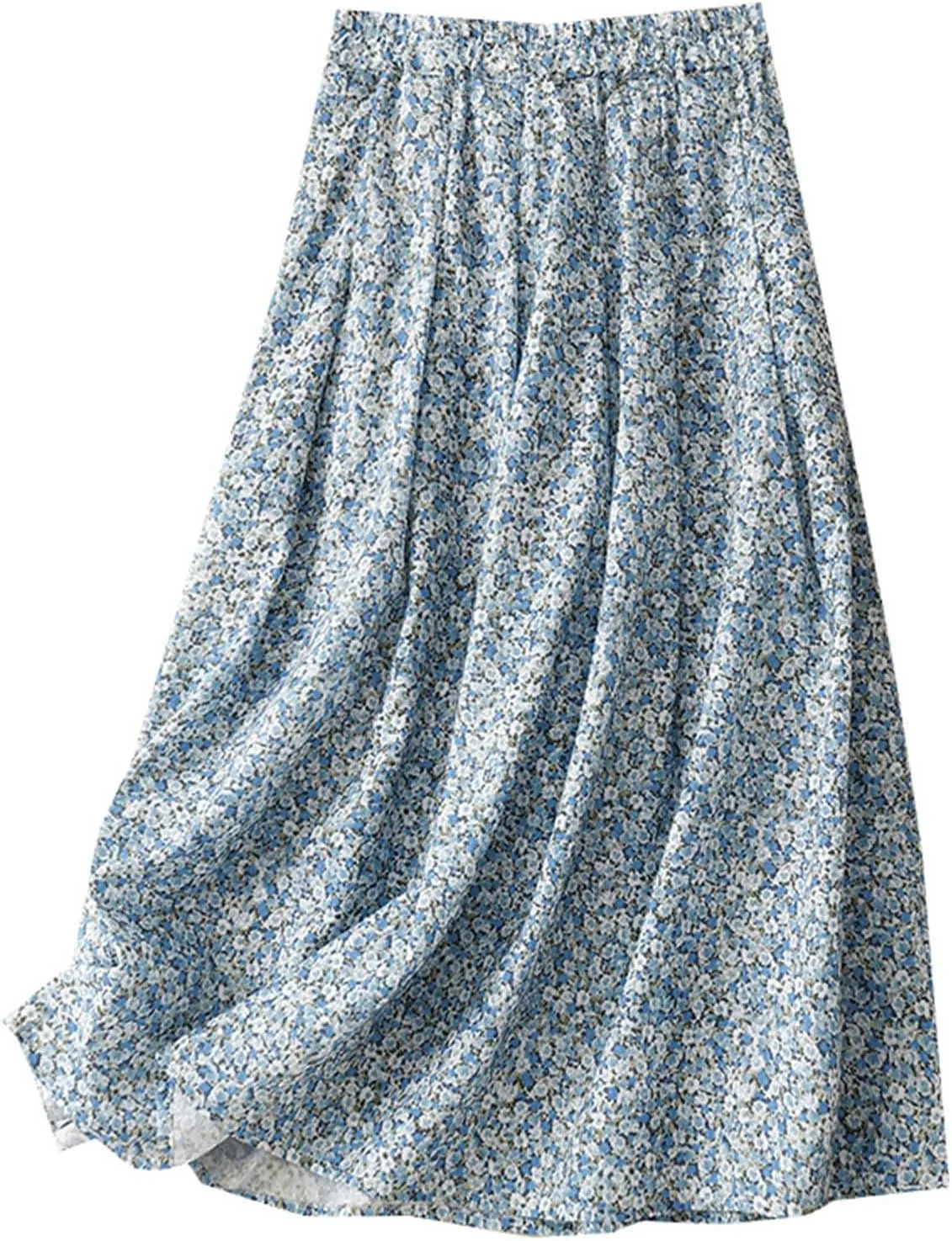 Xiaojmake Flowy Bohemian Skirt for Women Midi Length Elastic High Waist Ruffle A-Line Beach Skirt with Pockets 2024 Trendy