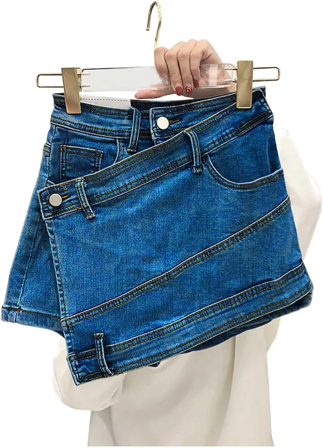XUNRYAN Women's Summer Ripped High Waisted Distressed Denim Shorts Sexy Mini Skirts 2 in 1 Skorts Beach Vacation Outfits
