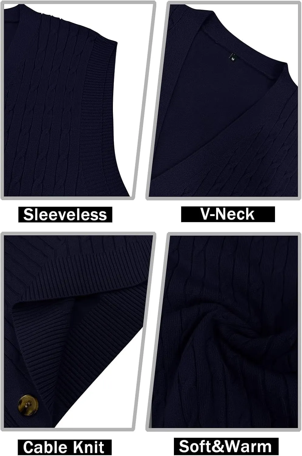 YTD Men's Sleeveless Sweater Vest V-Neck Casual Cable Knit Button Down Cardigan Vest