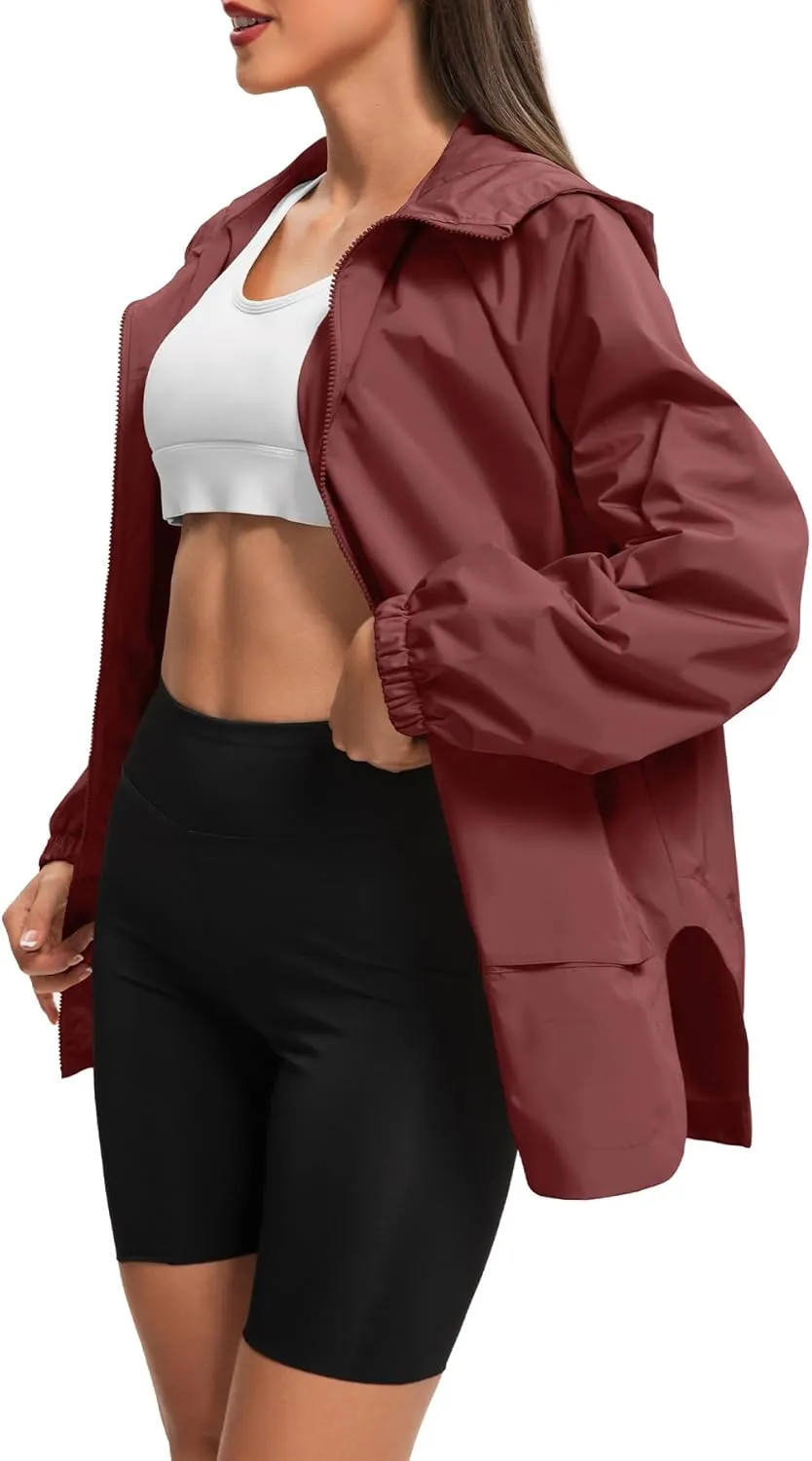 Zando Rain Jacket for Women Waterproof Lightweight Raincoat with Hood Packable Windbreaker with Pockets for Outdoor