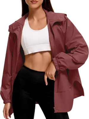 Zando Rain Jacket for Women Waterproof Lightweight Raincoat with Hood Packable Windbreaker with Pockets for Outdoor