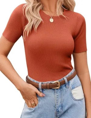 Zeagoo Women's Short Sleeve Basic Slim Fit Tops Crewneck Ribbed Knit T Shirt Cute Summer Outfits