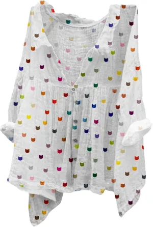 ZYXTIM Women Cotton Linen Floral Print 3/4 Sleeve Tunic Shirt Plus Size Loose Lightweight Casual V Neck Peasant Summer Tops