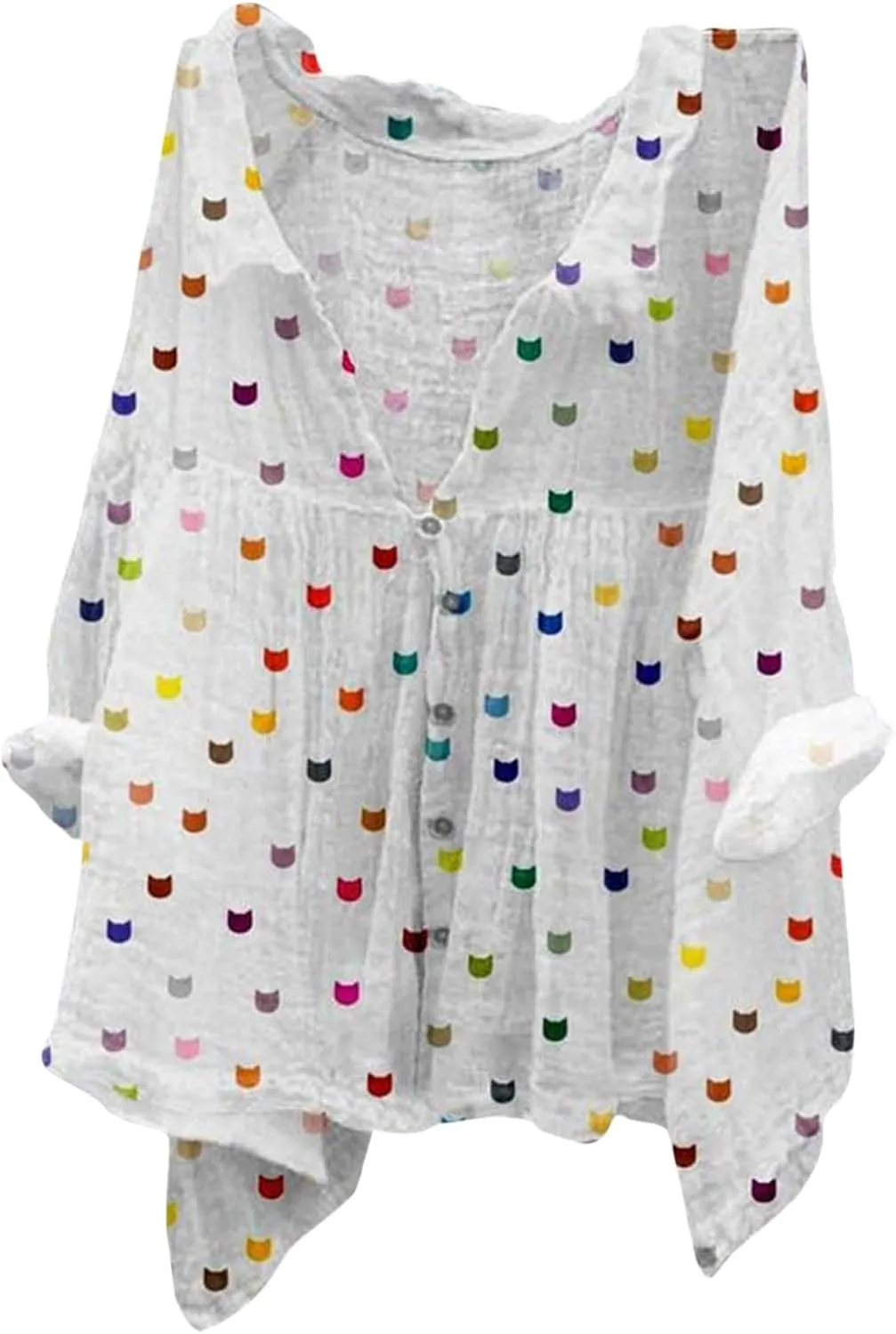 ZYXTIM Women Cotton Linen Floral Print 3/4 Sleeve Tunic Shirt Plus Size Loose Lightweight Casual V Neck Peasant Summer Tops